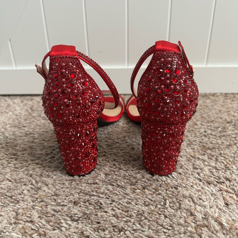 Dream Pairs Red Rhinestone Heels Ankle Strap Block Heel Sandals Ruby Size 8 - Picture 7 of 11